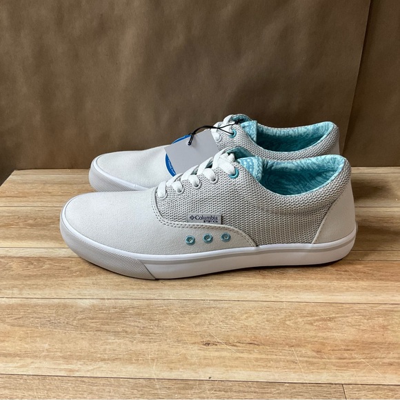 Women’s Columbia Slack Water PFG Lace Sneakers Boat Shoes Grey Ice Sea Wave Blue - Picture 5 of 16